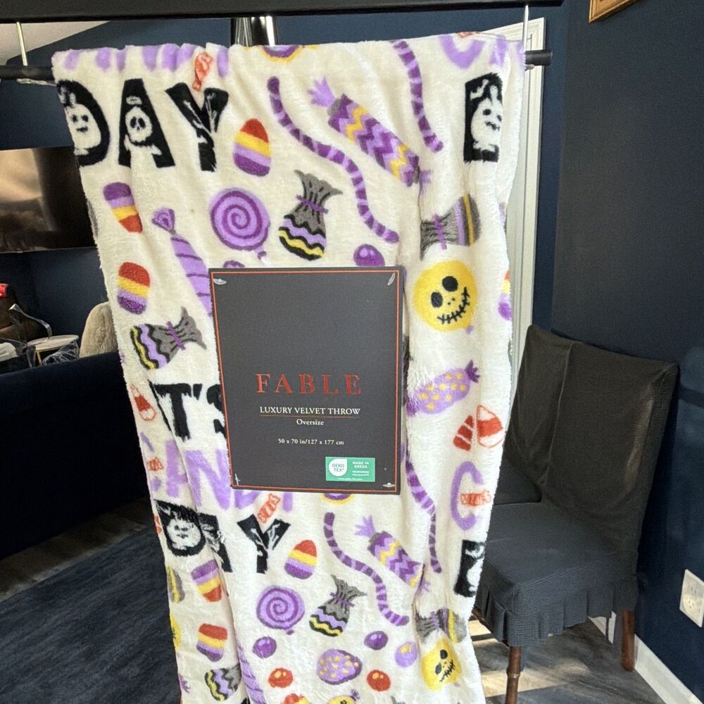 Fable Halloween Candy Velvet Throw Blanket, Polyester, 50 x 70, Washable